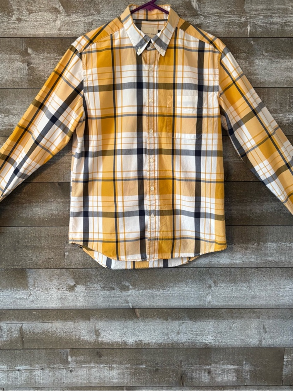 American Eagle Outfitters Yellow Plaid Button-Down Shirt